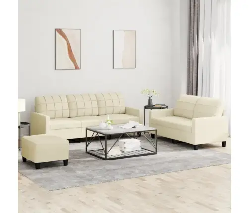 Trīsdaļīgs Dīvānu Komplekts, Spilveni, Krēmkrāsas Mākslīgā Āda Vidaxl