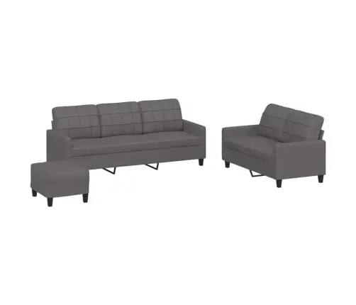 Trīsdaļīgs Dīvānu Komplekts Ar Spilveniem, Pelēka Mākslīgā Āda Vidaxl