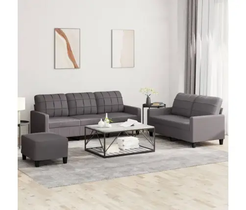 Trīsdaļīgs Dīvānu Komplekts Ar Spilveniem, Pelēka Mākslīgā Āda Vidaxl