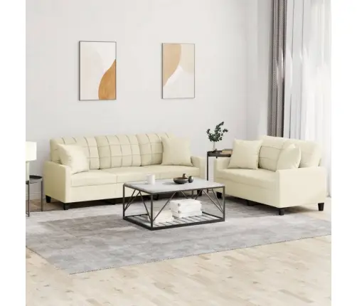 2-Osaline Diivanikomplekt Patjadega, Kreemjas, Kunstnahk