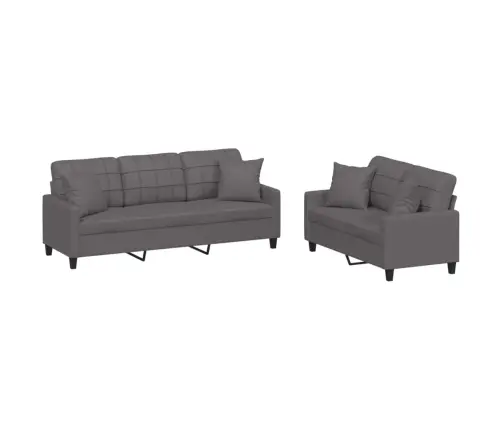 Divdaļīgs Dīvānu Komplekts Ar Spilveniem, Pelēka Mākslīgā Āda Vidaxl