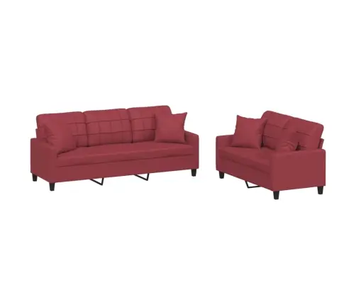 Divdaļīgs Dīvānu Komplekts Ar Spilveniem, Sarkana Mākslīgā Āda Vidaxl