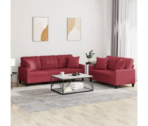 Divdaļīgs Dīvānu Komplekts Ar Spilveniem, Sarkana Mākslīgā Āda Vidaxl