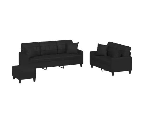3-Osaline Diivanikomplekt Patjadega, Must, Kunstnahk