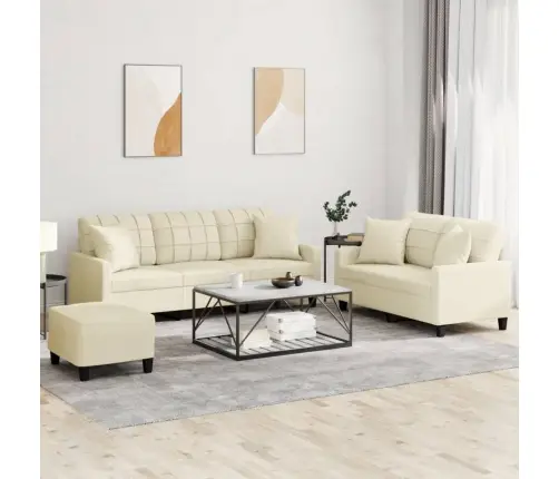 Trīsdaļīgs Dīvānu Komplekts, Spilveni, Krēmkrāsas Mākslīgā Āda Vidaxl