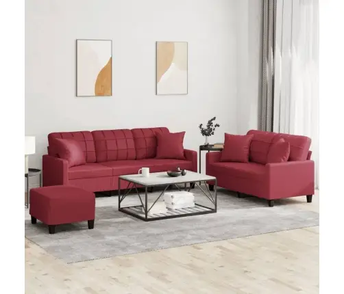 3-Osaline Diivanikomplekt Patjadega, Veinipunane, Kunstnahk