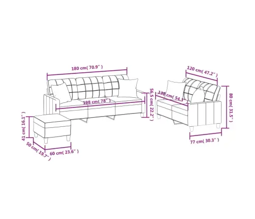 3-Osaline Diivanikomplekt Patjadega, Cappuccino, Kunstnahk