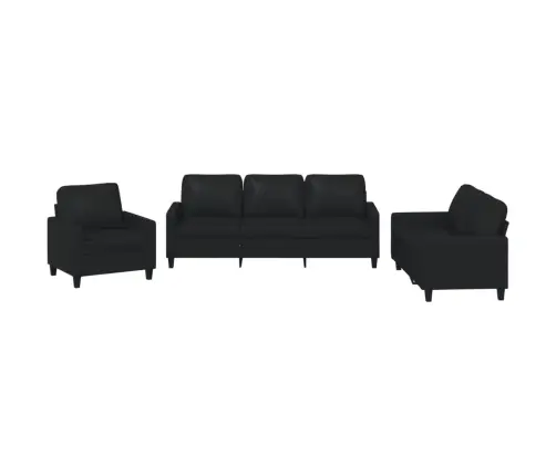 Trīsdaļīgs Dīvānu Komplekts Ar Spilveniem, Melna Mākslīgā Āda Vidaxl