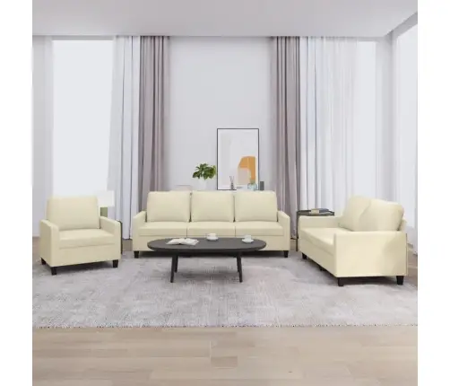 Trīsdaļīgs Dīvānu Komplekts, Spilveni, Krēmkrāsas Mākslīgā Āda Vidaxl