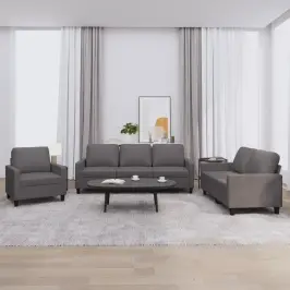 Trīsdaļīgs Dīvānu Komplekts Ar Spilveniem, Pelēka Mākslīgā Āda Vidaxl Trīsdaļīgs Dīvānu Komplekts Ar Spilveniem, Pelēka Mākslīgā Āda Vidaxl