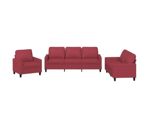 Trīsdaļīgs Dīvānu Komplekts Ar Spilveniem, Sarkana Mākslīgā Āda Vidaxl