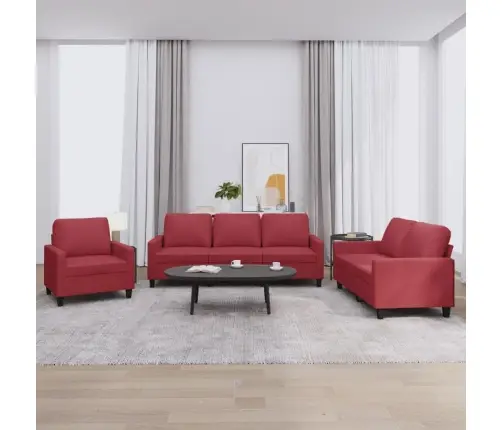 Trīsdaļīgs Dīvānu Komplekts Ar Spilveniem, Sarkana Mākslīgā Āda Vidaxl