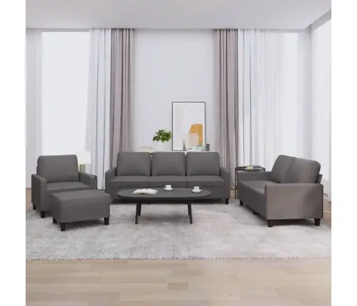 Četrdaļīgs Dīvānu Komplekts Ar Spilveniem, Pelēka Mākslīgā Āda Vidaxl