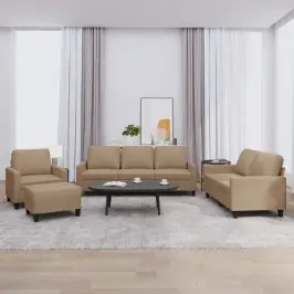 Četrdaļīgs Dīvānu Komplekts, Kapučīno Krāsas Mākslīgā Āda Vidaxl