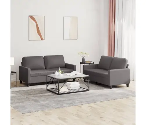 Divdaļīgs Dīvānu Komplekts Ar Spilveniem, Pelēka Mākslīgā Āda Vidaxl