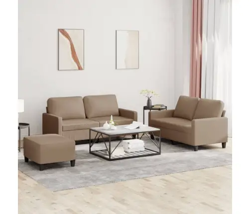 Sofos Komplektas Su Pagalvėmis, 3 Dalių, Kapučino, Dirbtinė Oda