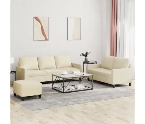 Trīsdaļīgs Dīvānu Komplekts, Spilveni, Krēmkrāsas Mākslīgā Āda Vidaxl