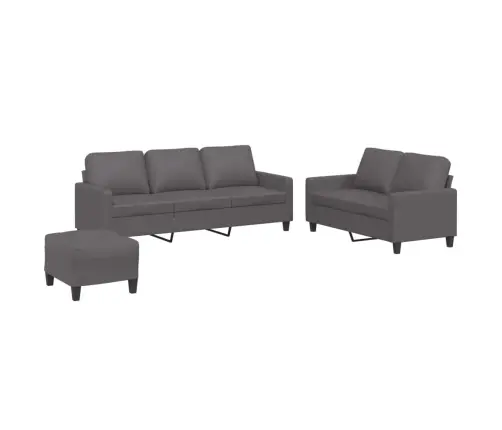 Trīsdaļīgs Dīvānu Komplekts Ar Spilveniem, Pelēka Mākslīgā Āda Vidaxl