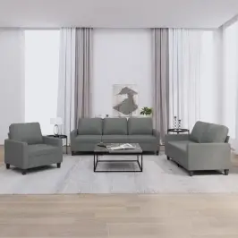 Sofos Komplektas Su Pagalvėlėmis, 3 Dalių, Pilkas, Audinys