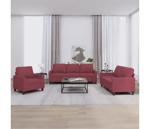 Trīsdaļīgs Dīvānu Komplekts Ar Spilveniem, Vīnsarkans Audums Vidaxl
