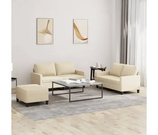 Trīsdaļīgs Dīvānu Komplekts Ar Spilveniem, Krēmkrāsas Audums Vidaxl