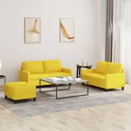 Trīsdaļīgs Dīvānu Komplekts Ar Spilveniem, Dzeltens Audums Vidaxl Trīsdaļīgs Dīvānu Komplekts Ar Spilveniem, Dzeltens Audums Vidaxl