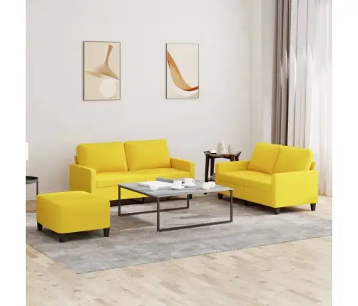 Trīsdaļīgs Dīvānu Komplekts Ar Spilveniem, Dzeltens Audums Vidaxl