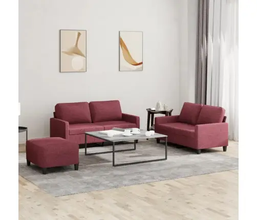 3-Osaline Diivanikomplekt Patjadega, Veinipunane, Kangas