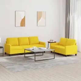 Divdaļīgs Dīvānu Komplekts Ar Spilveniem, Dzeltens Audums Vidaxl Divdaļīgs Dīvānu Komplekts Ar Spilveniem, Dzeltens Audums Vidaxl