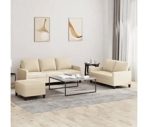 Trīsdaļīgs Dīvānu Komplekts Ar Spilveniem, Krēmkrāsas Audums Vidaxl