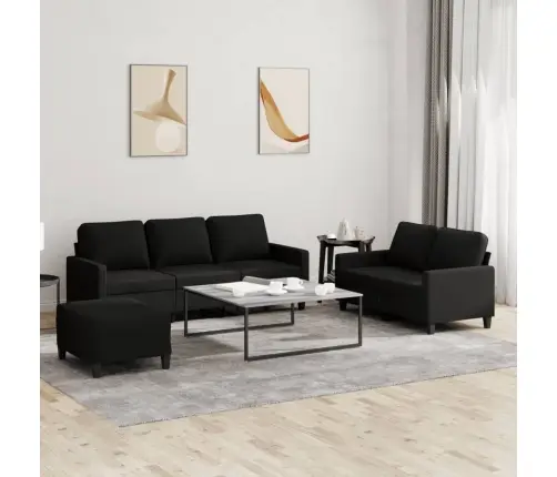 3-Osaline Diivanikomplekt Patjadega, Must, Kangas