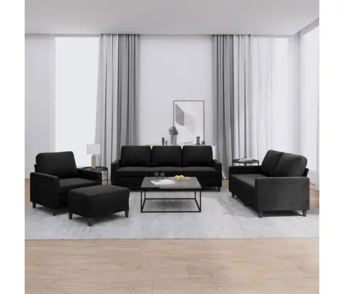 Sofos Komplektas Su Pagalvėlėmis, 4 Dalių, Juodas, Aksomas