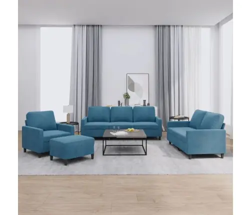 Sofos Komplektas Su Pagalvėlėmis, 4 Dalių, Mėlynas, Aksomas