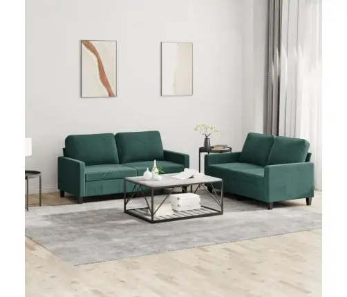 Sofos Komplektas Su Pagalvėlėmis, 2 Dalių, Žalias, Aksomas