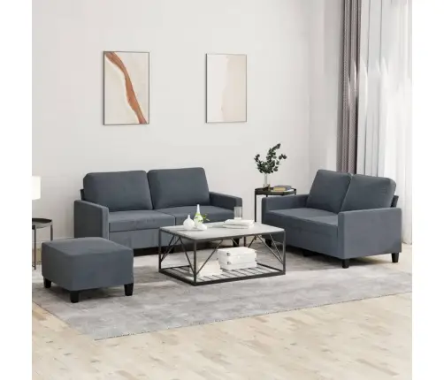 Trīsdaļīgs Dīvānu Komplekts Ar Spilveniem, Tumši Pelēks Samts Vidaxl