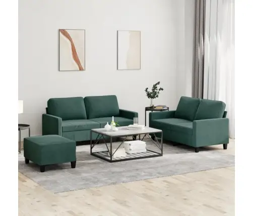 Trīsdaļīgs Dīvānu Komplekts Ar Spilveniem, Tumši Zaļš Samts Vidaxl