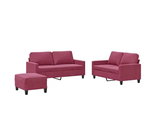 Trīsdaļīgs Dīvānu Komplekts Ar Spilveniem, Vīnsarkans Samts Vidaxl