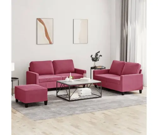 Trīsdaļīgs Dīvānu Komplekts Ar Spilveniem, Vīnsarkans Samts Vidaxl