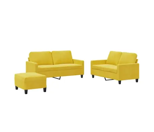 Trīsdaļīgs Dīvānu Komplekts Ar Spilveniem, Dzeltens Samts Vidaxl