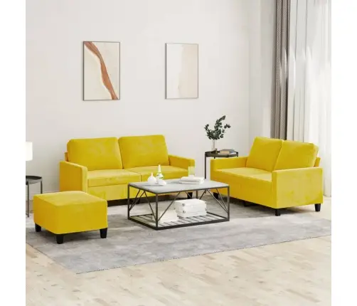 Trīsdaļīgs Dīvānu Komplekts Ar Spilveniem, Dzeltens Samts Vidaxl