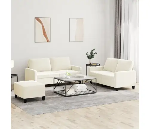 3-Osaline Diivanikomplekt Patjadega, Kreemjas, Samet