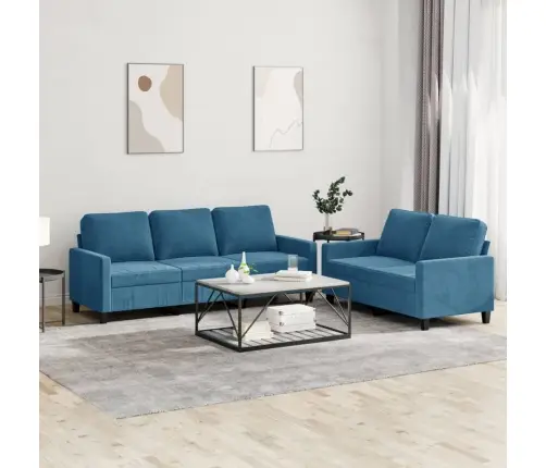 2-Osaline Diivanikomplekt Patjadega, Sinine, Samet