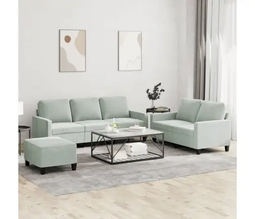 Trīsdaļīgs Dīvānu Komplekts Ar Spilveniem, Gaiši Pelēks Samts Vidaxl