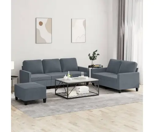 Trīsdaļīgs Dīvānu Komplekts Ar Spilveniem, Tumši Pelēks Samts Vidaxl