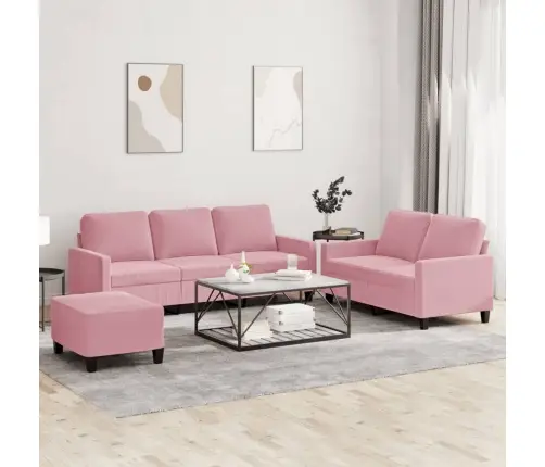 Trīsdaļīgs Dīvānu Komplekts Ar Spilveniem, Rozā Samts Vidaxl