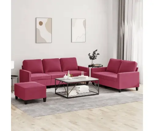 3-Osaline Diivanikomplekt Patjadega, Veinipunane, Samet