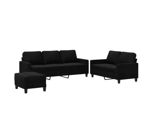 Sofos Komplektas Su Pagalvėlėmis, 3 Dalių, Juodas, Aksomas