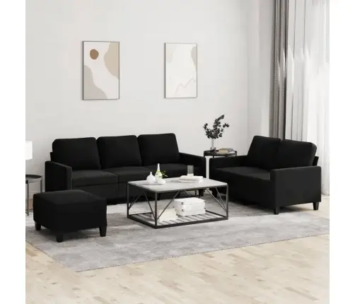 Sofos Komplektas Su Pagalvėlėmis, 3 Dalių, Juodas, Aksomas