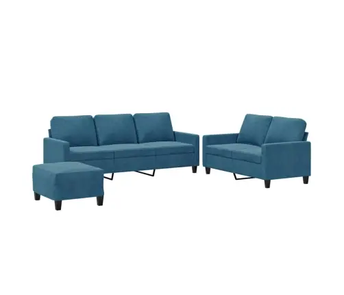 Trīsdaļīgs Dīvānu Komplekts Ar Spilveniem, Zils Samts Vidaxl