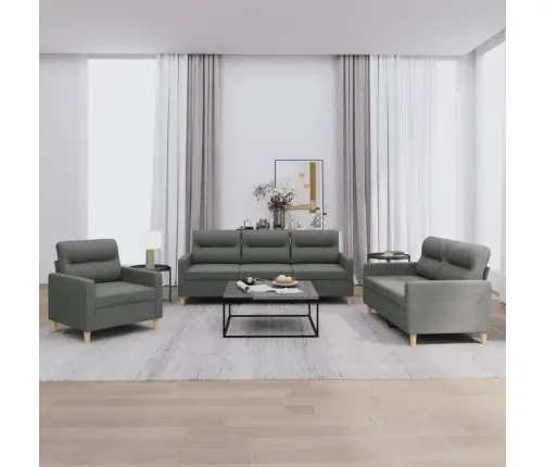 Trīsdaļīgs Dīvānu Komplekts Ar Spilveniem, Tumši Pelēks Audums Vidaxl